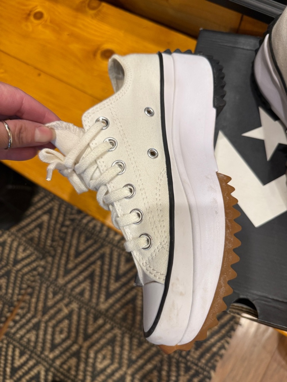 Converse Platform Low Top Sneakers in White/Black/Gum - Picture 3 of 7